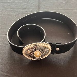 Elegant Black Suede Belt with Ornate Buckle